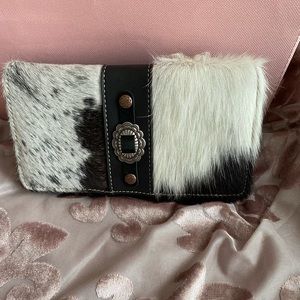 Trinity Ranch Black/White Cow Hyde Leather Wallet